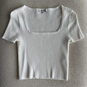 Madewell White Ribbed Short Sleeve Square Neck Tee